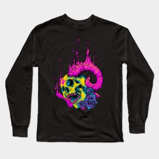 Melted Neon Horny Skull Long Sleeve T-Shirt